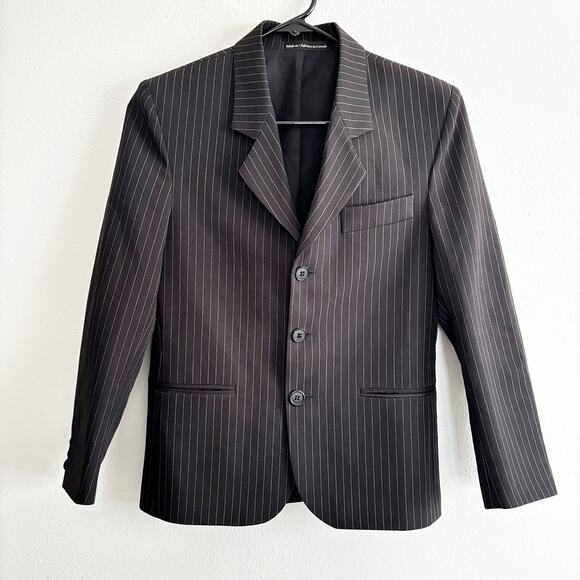Perry Ellis Portfolio Boys Sz 12 Pinstripe Black Suit Jacket 3 Button Blazer - Picture 1 of 13